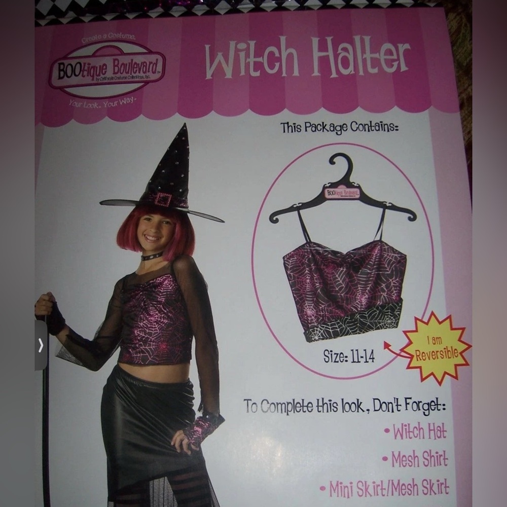 Witch Halter Costume for Kids - Pink and Blacksz 11-14 girls new